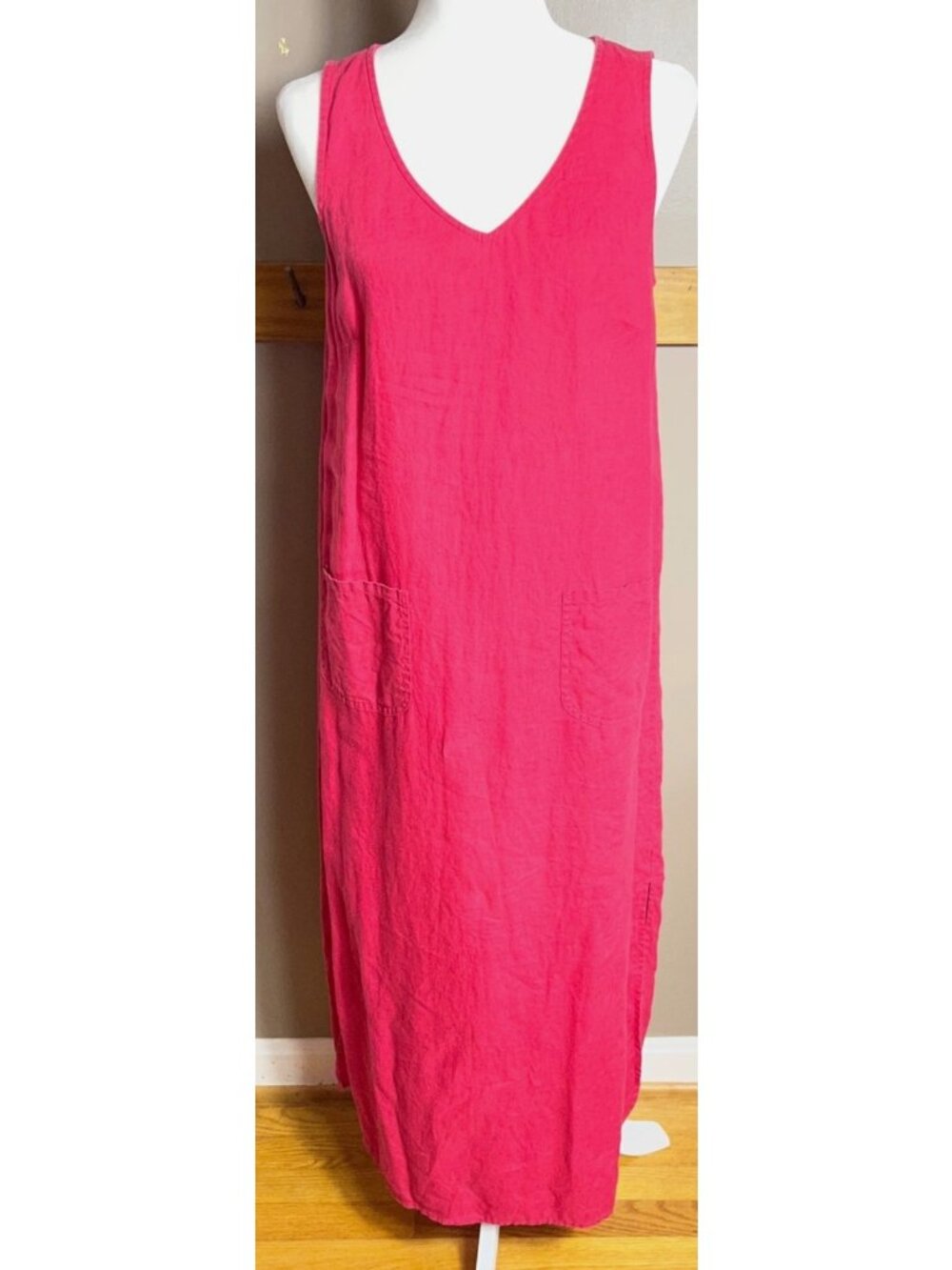 J Jill Red Linen Dress Maxi Casual Coastal Summer Festival Resort Pockets Wom S - Picture 1 of 10